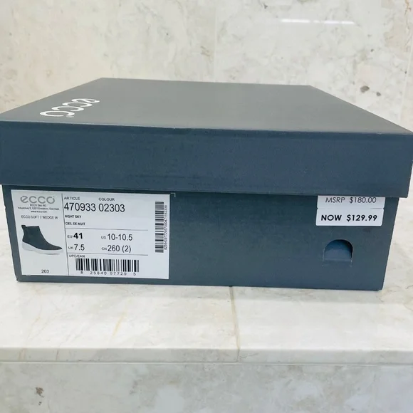 ECCO {41} Ankle Boots Navy Blue White Wedge "Night Sky" - Picture 2 of 9